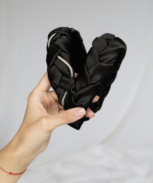 Šventinis, prabangus juodos spalvos plaukų lankelis